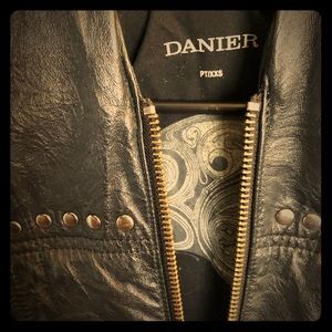 Black Danier Leather Hooded Biker Jacket